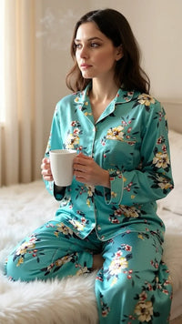 Thumbnail for Teal ๐ผ Floral Silk - ELORA OFFICIAL