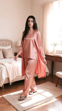 Thumbnail for Mulberry Silk 3 Piece Robe Set Solid (10 Colors) - ELORA OFFICIAL