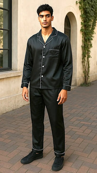 Thumbnail for Men’s Plain Black Silk - ELORA OFFICIAL
