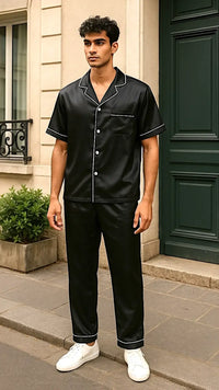 Thumbnail for Men’s Plain Black Silk - ELORA OFFICIAL
