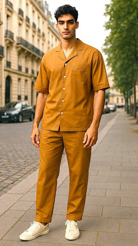 Thumbnail for Men’s Solid Mustard Linen - ELORA OFFICIAL