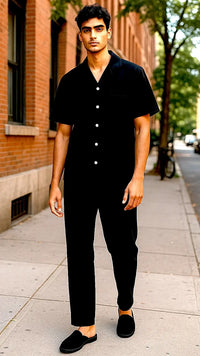 Thumbnail for Men's Solid Black Linen - ELORA OFFICIAL