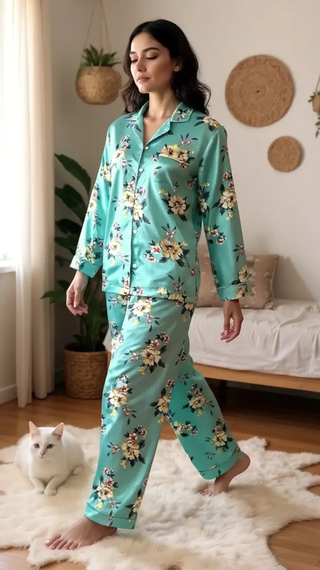 Teal ๐ผ Floral Silk - ELORA OFFICIAL