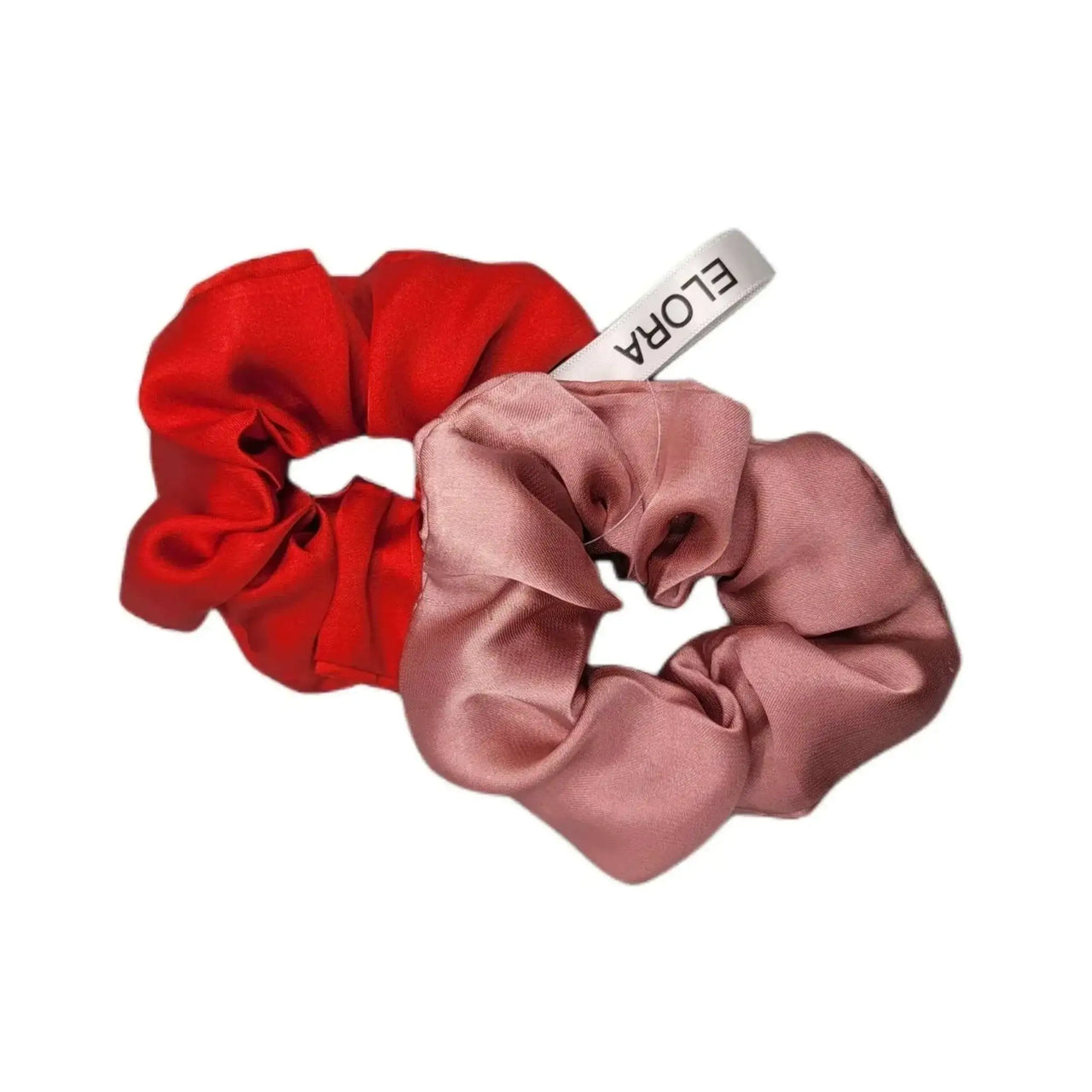 Nude/Red Silk Scrunchy Set - ELORA OFFICIAL