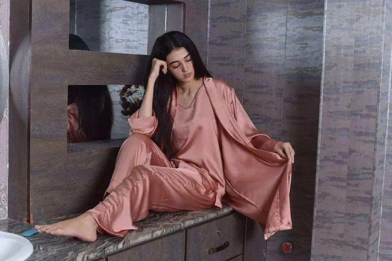 Mulberry Silk 3 Piece Robe Set Solid (10 Colors) - ELORA OFFICIAL