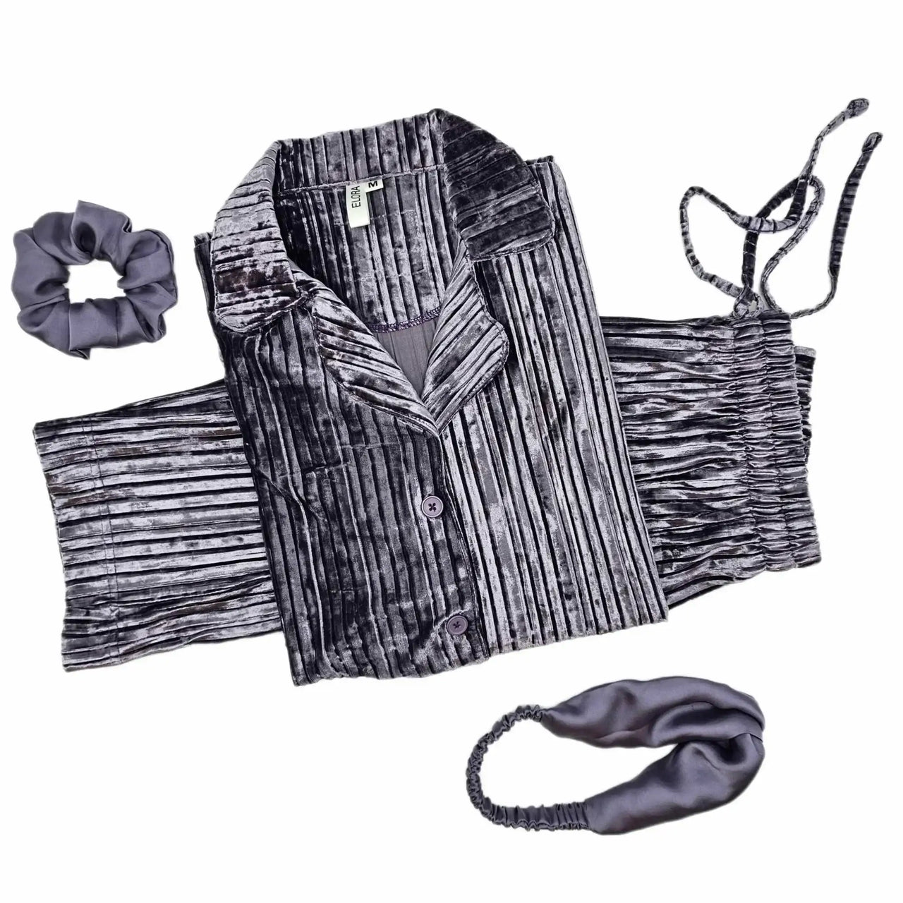 Purple Grey Self Striped Solid Velvet Sale - ELORA OFFICIAL
