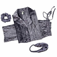 Thumbnail for Purple Grey Self Striped Solid Velvet Sale - ELORA OFFICIAL