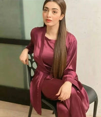 Thumbnail for Plain Silk 3 Piece Robe Set (10 Colors) - ELORA OFFICIAL Silk Robe Set