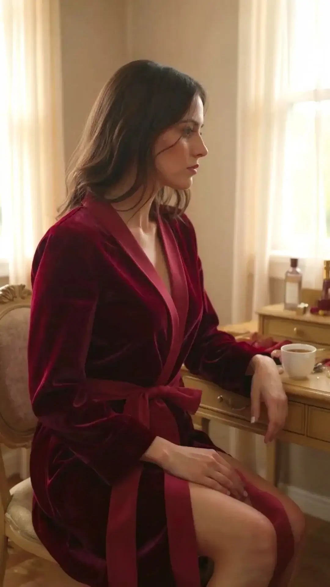 Maroon Velvet Solid Robe | Gown - ELORA OFFICIAL